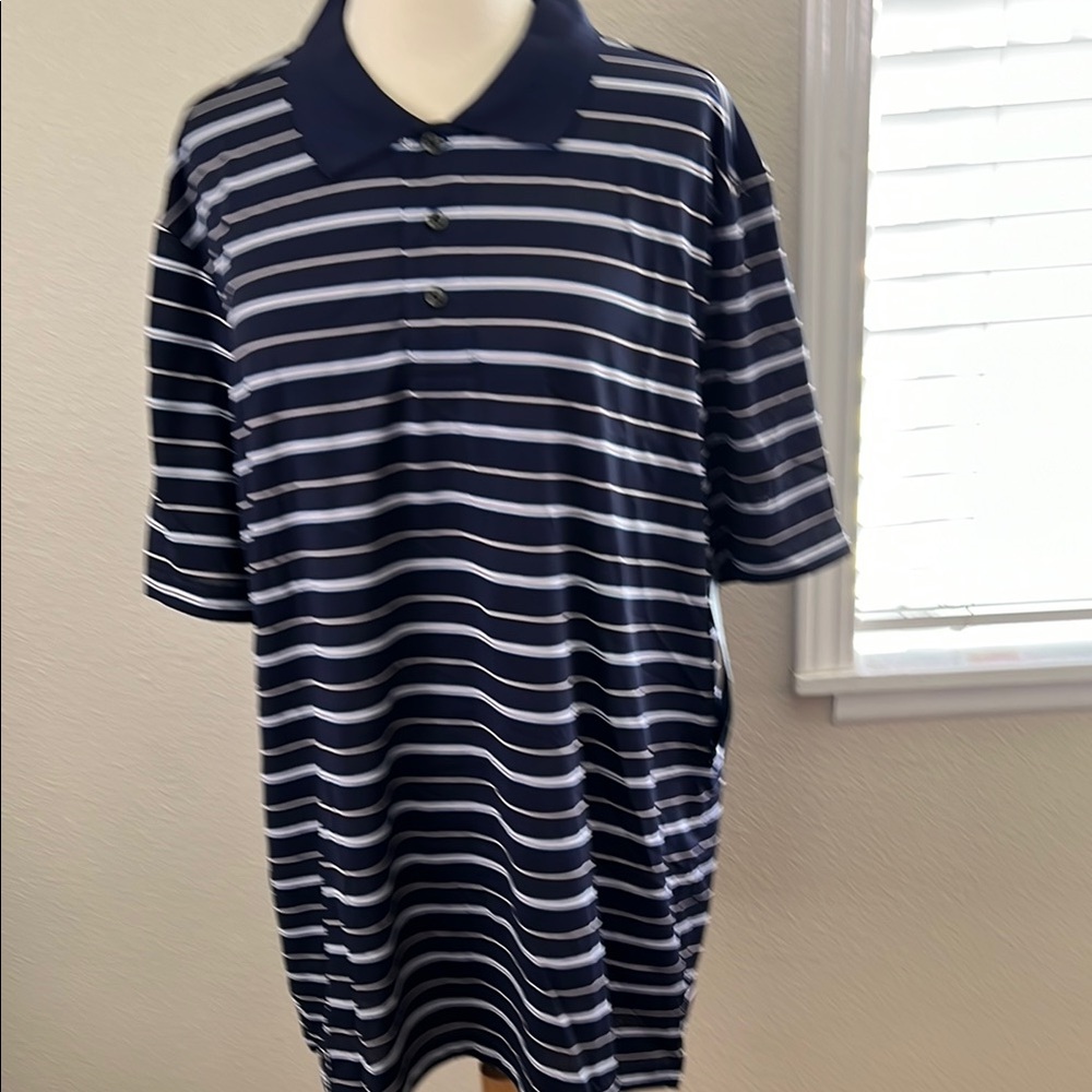 Navy and White Striped Polo Shirt by Croft&Barrow XL